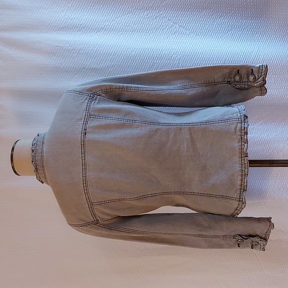 OSO Causuals Women's Jacket Grey Denim Ruffled Fitted Y2K 90's Size 8 - Picture 5 of 16